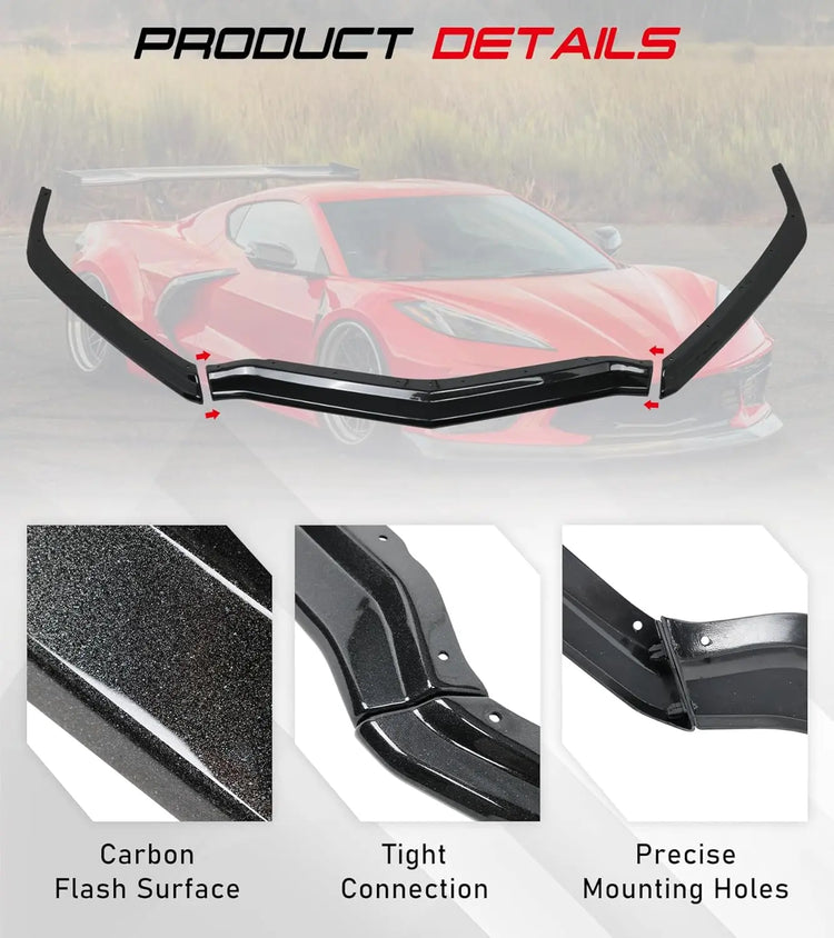 C8 Front Splitter 5VM Style Carbon Flash Black-6