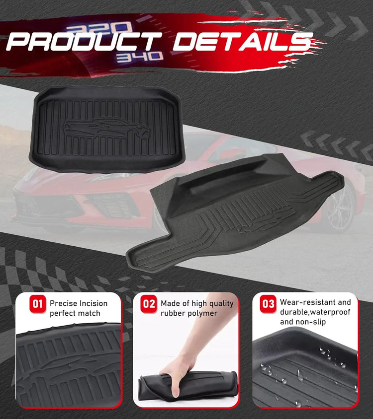 C8 Front Cargo Mat and Rear Trunk Mat for Corvette C8 Stingray Z51 Z06 E-Ray 2020-2025-2