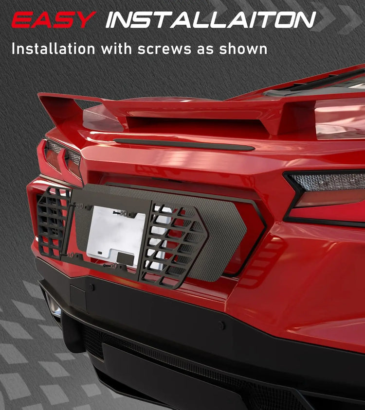 Aluminum C8 License Plate Frame with Real Carbon Fiber Background-3