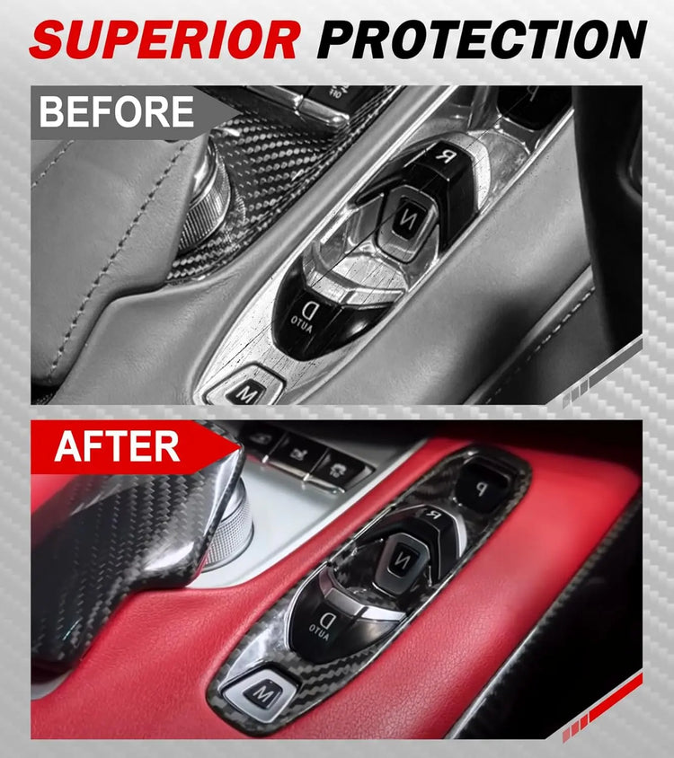 C8 Real Carbon Fiber Console Gear Shift Button Panel-3