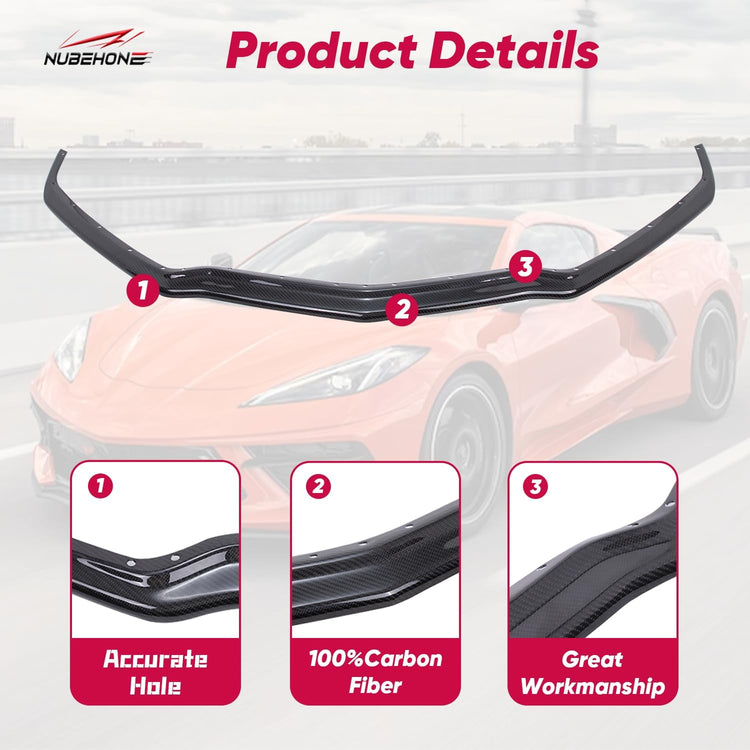 NUBEHONE C8 Real Carbon Fiber Front Splitter Bumper Lip-4