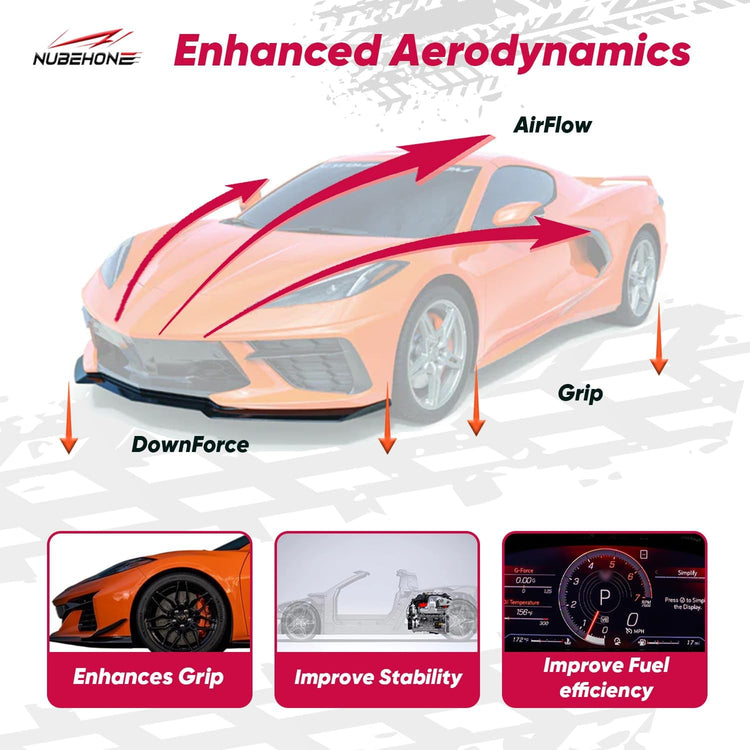 NUBEHONE C8 Real Carbon Fiber Front Splitter Bumper Lip-5