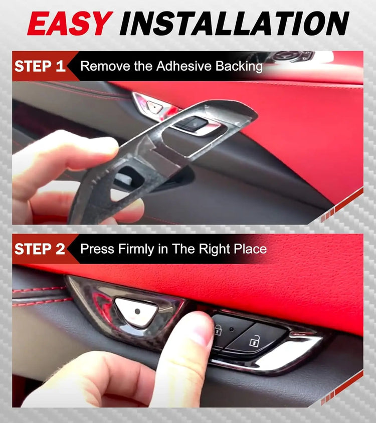 C8 Real Carbon Fiber Door Lock Switch Button Cover-7