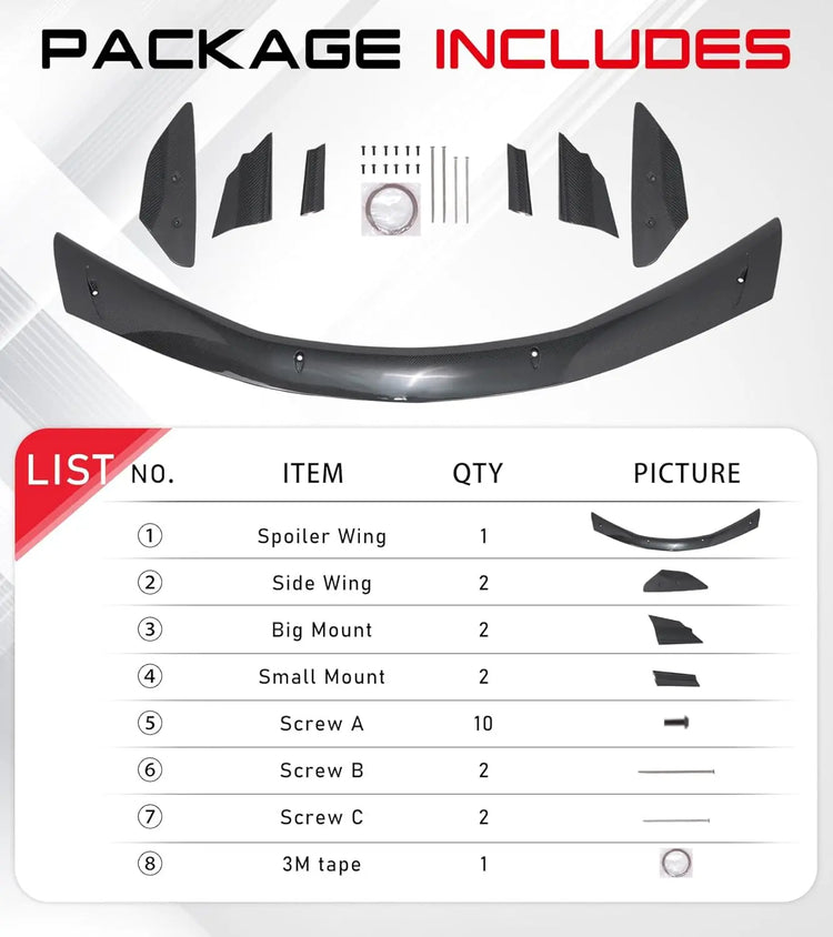 Real Carbon Fiber Rear High Wing Spoiler C8 Stingray Z51-8