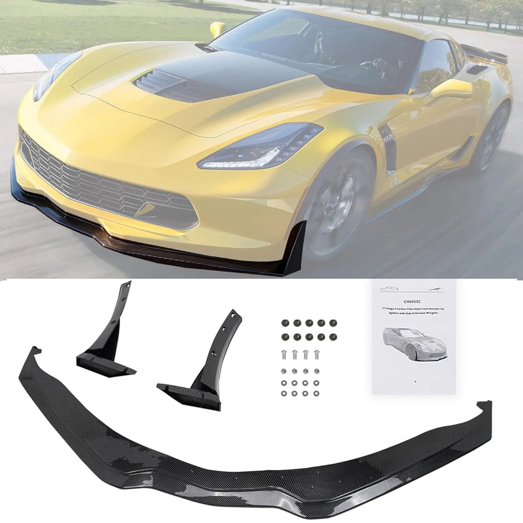 C7 Front Bumper Lower Lip Splitter with Side Extension Winglets-7