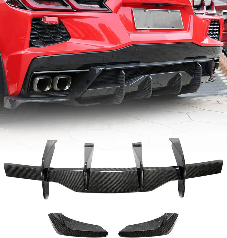 Upgrade C8 Carbon Fiber Rear Bumper Diffuser and Canards Splitter