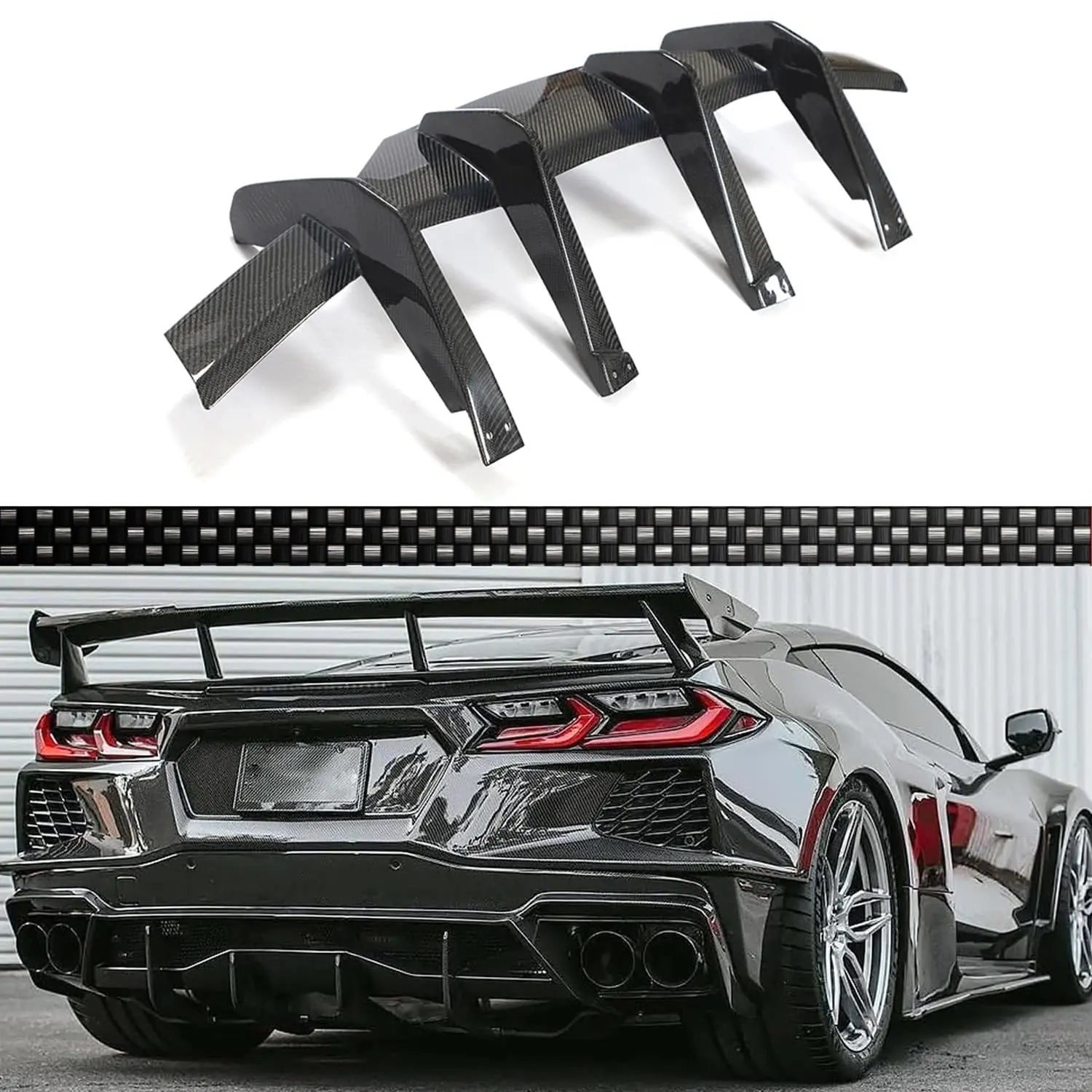 NUBEHONE Real Carbon Fiber Rear Bumper Diffuser For 2020-24 Corvette C8 ...