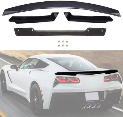 C7 Rear Trunk Lid Spoiler Wing Carbon Fiber Look with Spoiler Wicker Smoke Tinted Fit for 2014-2019 Chevrolet Corvette C7 Z06 Z07 Stage 3 Style (ABS Plastic - Hydro-Dipped Carbon Fiber)