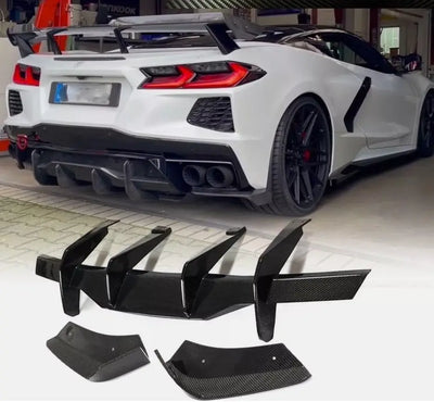 Upgrade C8 Carbon Fiber Rear Bumper Diffuser and Canards Splitter-1