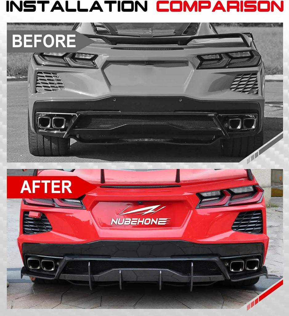 Upgrade C8 Carbon Fiber Rear Bumper Diffuser and Canards Splitter