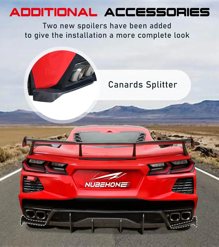 Upgrade C8 Carbon Fiber Rear Bumper Diffuser and Canards Splitter