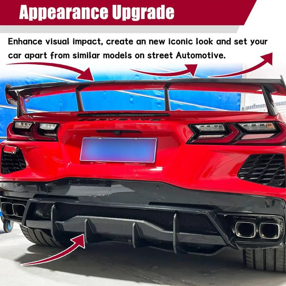 NUBEHONE Real Carbon Fiber Rear Bumper Diffuser For 2020-24 Corvette C8 ...